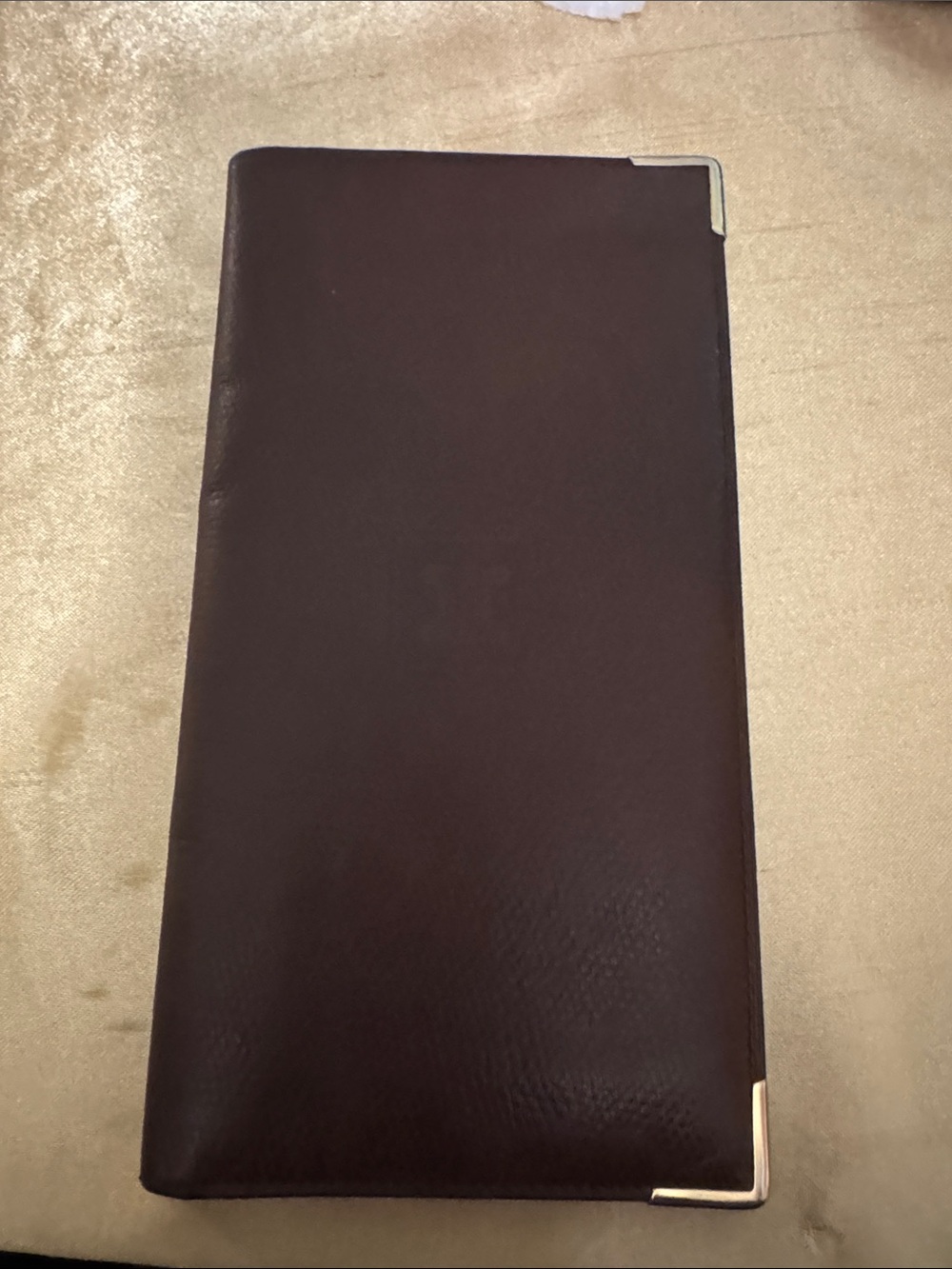 Celine Brown Leather Long Wallet with Gold Corner Accents